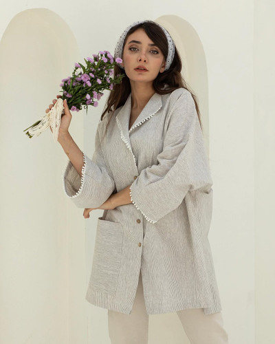 تونیک لینن راه راه ریز کرم و سفید کد ۲۴۴ - فروشگاه ماه و برگ