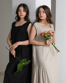 پیراهن سارافون بلند زنانه جنس لینن ساده