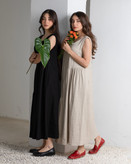 پیراهن سارافون بلند زنانه جنس لینن ساده