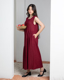 پیراهن سارافون بلند زنانه جنس لینن ساده