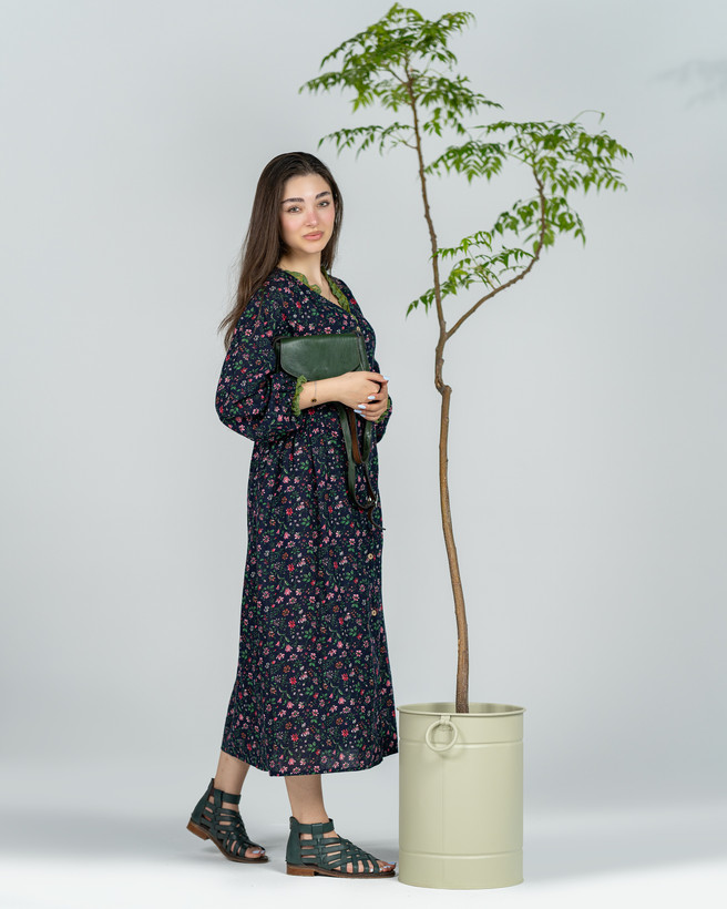 پیراهن بلند لینن گل ریز کد ۲۹۵