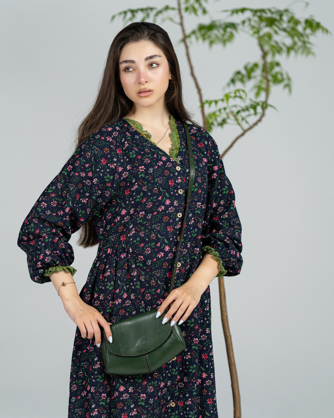 پیراهن بلند لینن گل ریز کد ۲۹۵