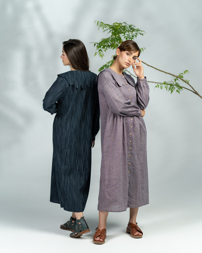 پیراهن بلند لینن یقه دالبر کد ۲۸۵