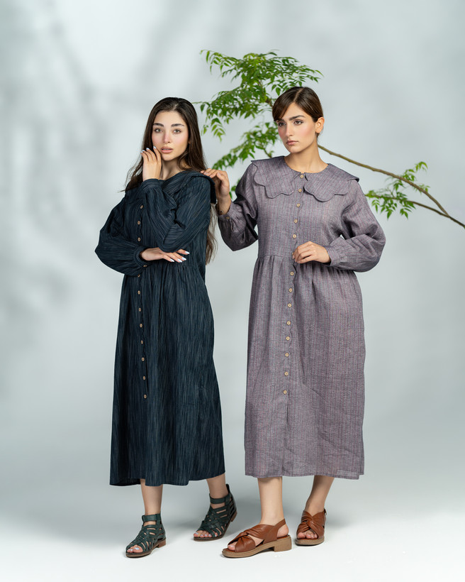 پیراهن بلند لینن یقه دالبر کد ۲۸۵