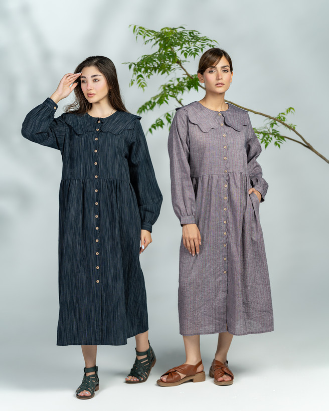 پیراهن بلند لینن یقه دالبر کد ۲۸۵