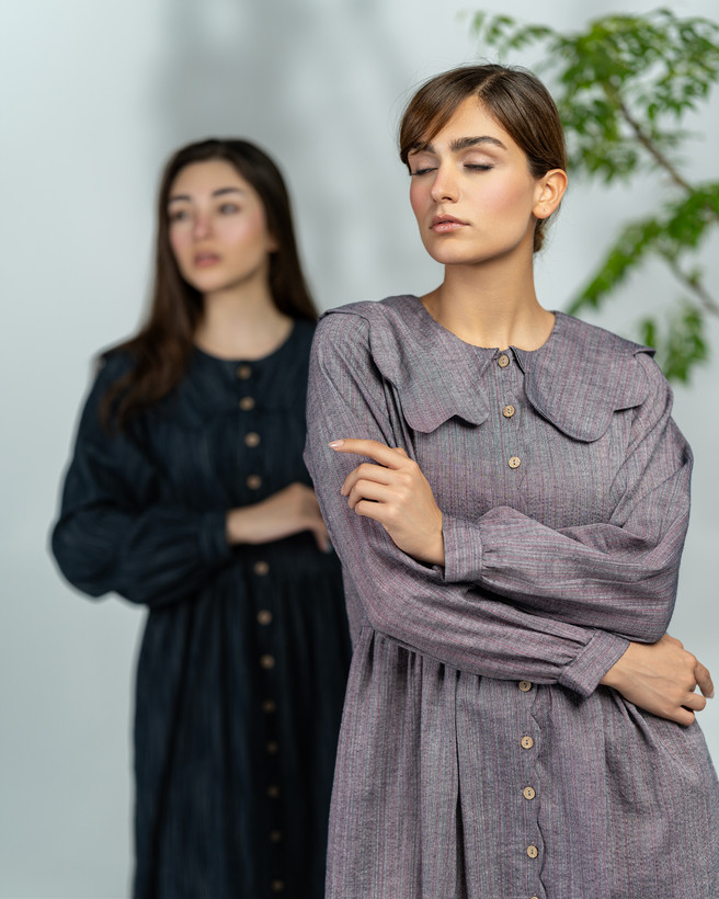پیراهن بلند لینن یقه دالبر کد ۲۸۵