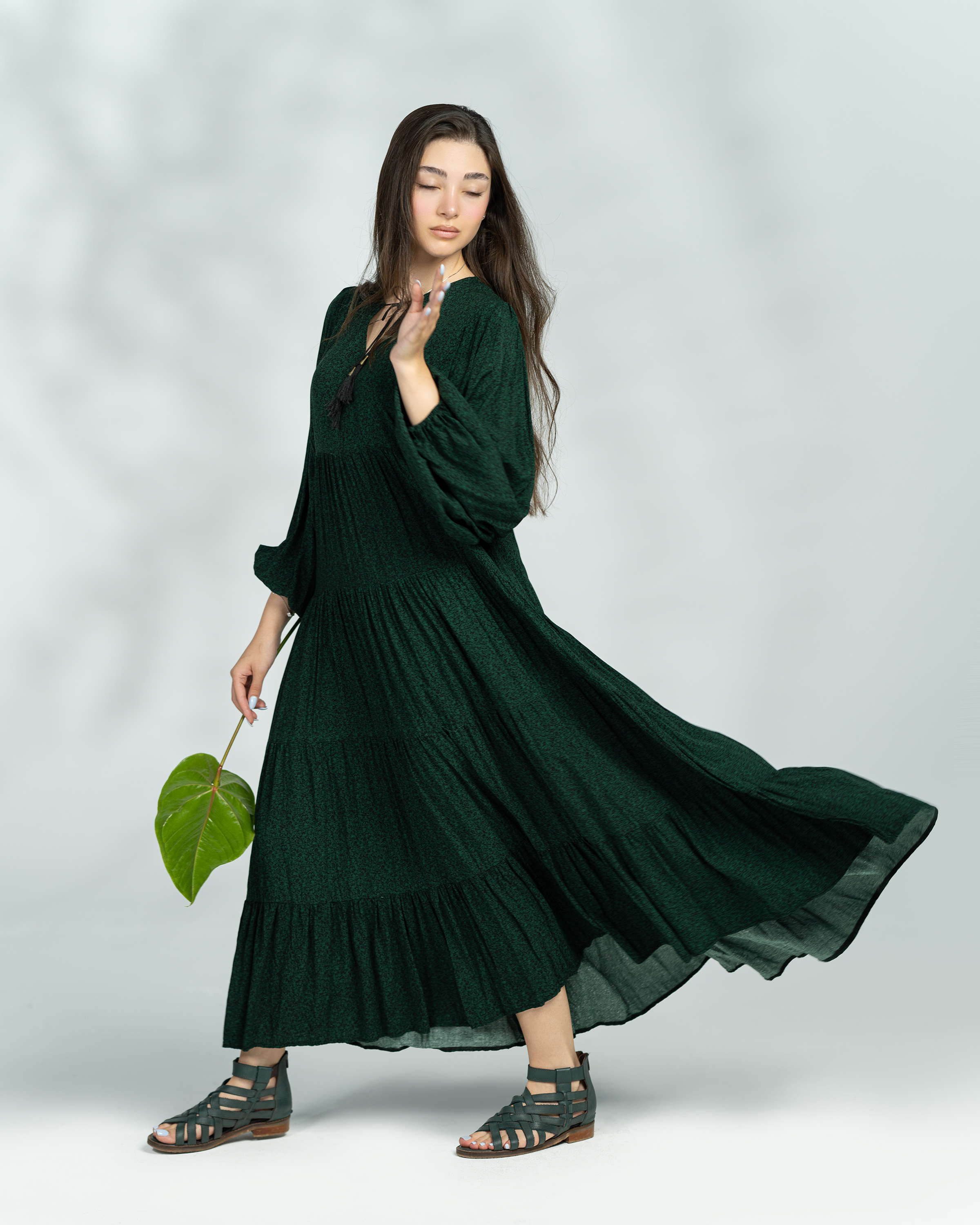 پیراهن بلند نخی رنگ بته جقه سبز کد ۲۹۰