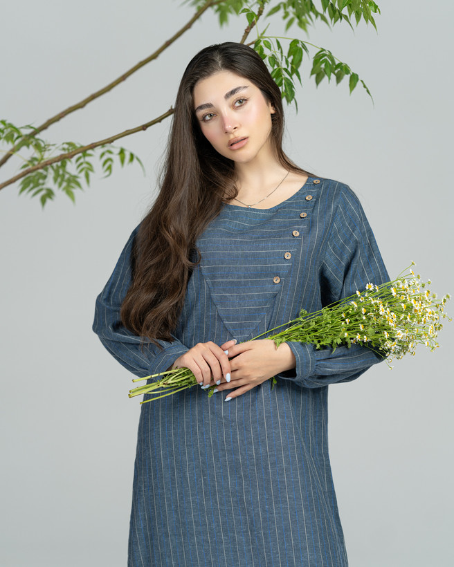 پیراهن بلند لینن راه راه کد ۲۹۹
