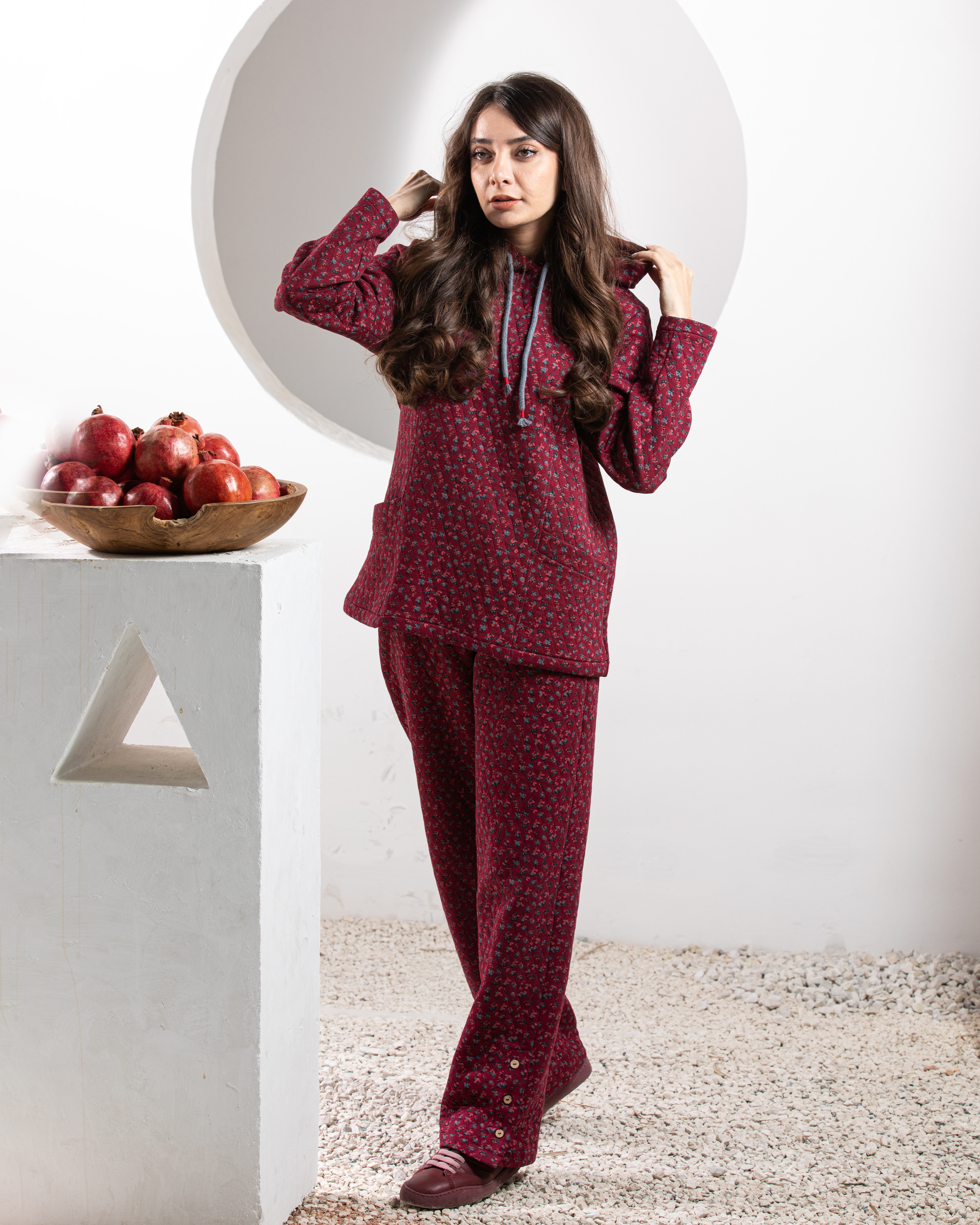ست هودی و شلوار زنانه رنگ زرشکی